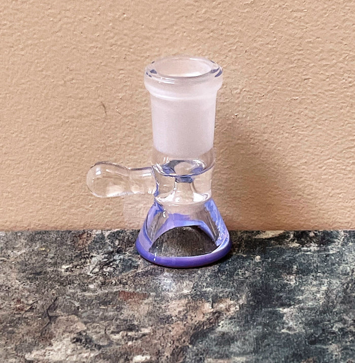 14mm Female Thick Glass Slide Herb Bowl w/thick handle Violet colored Rim