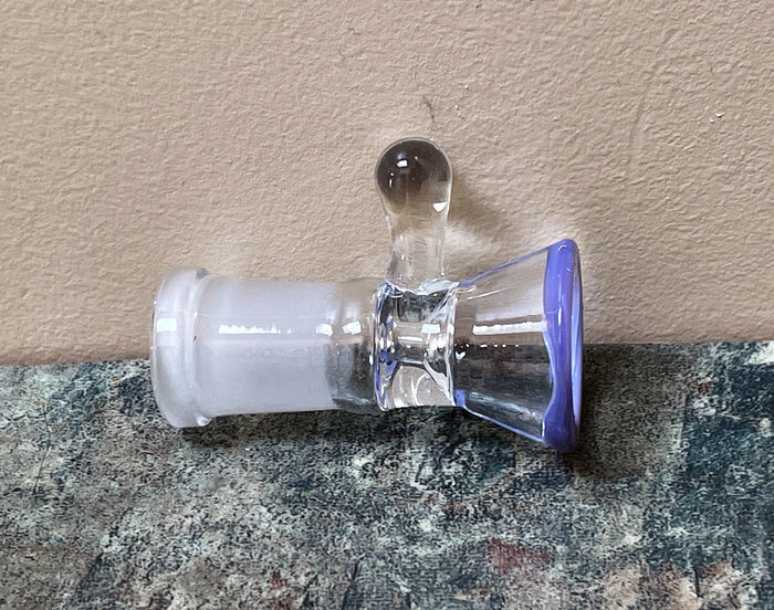 14mm Female Thick Glass Slide Herb Bowl w/thick handle Violet colored Rim