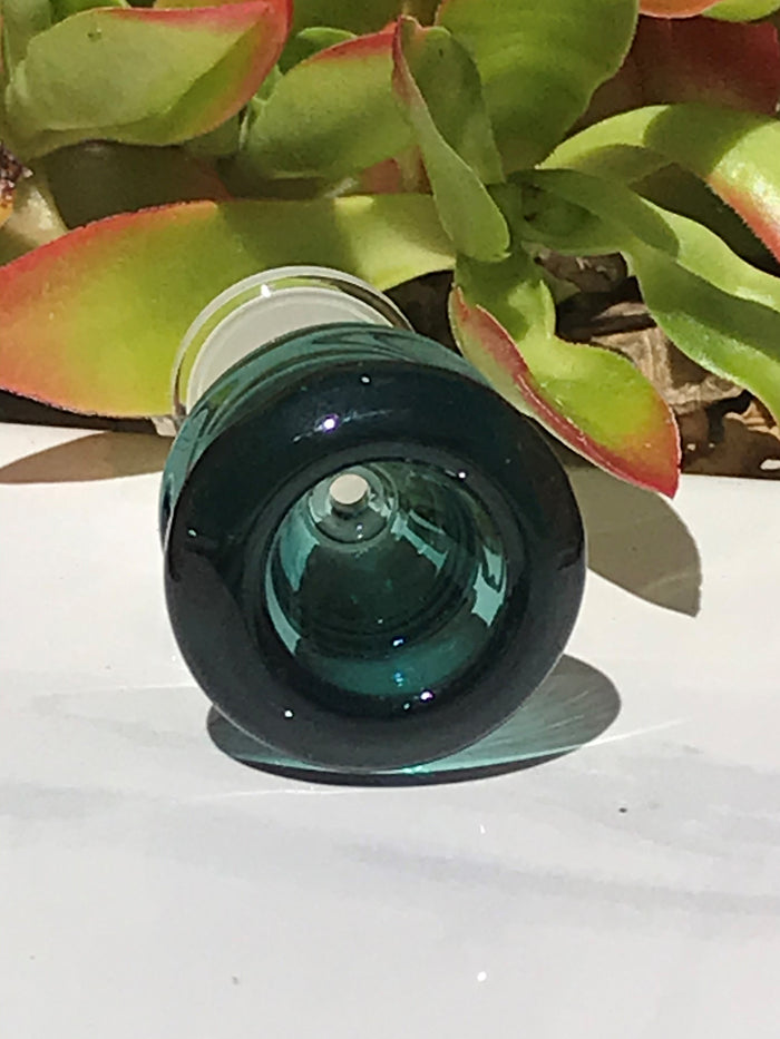 14mm Female Thick Green Glass Slide Bowl - Emerald