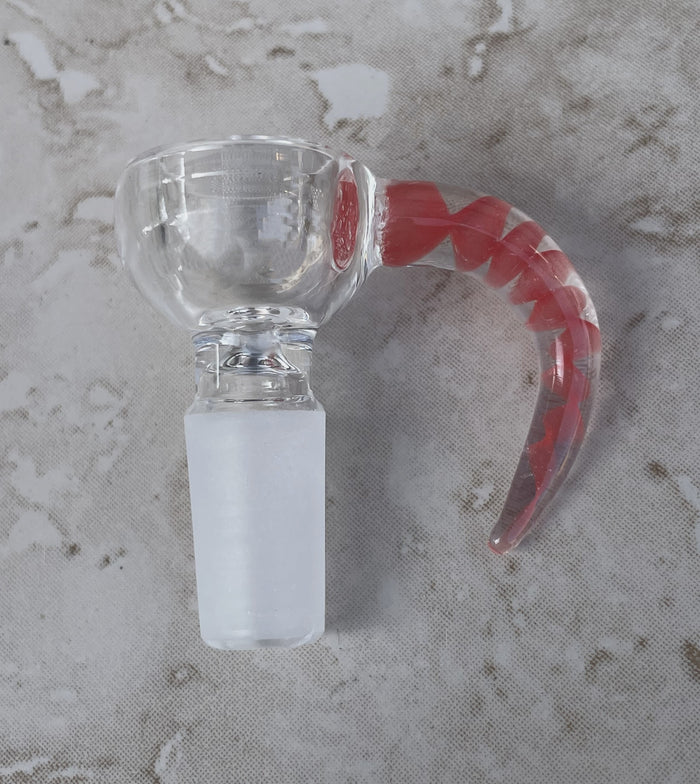 14mm Male thick glass bowl with Red Swirl in Horn