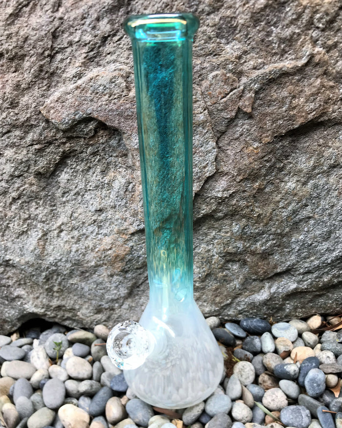 16" Cool Daiquiri Ice fades to White, Beaker Base in Thick Glass includes 14mm Diamond Shape Bowl
