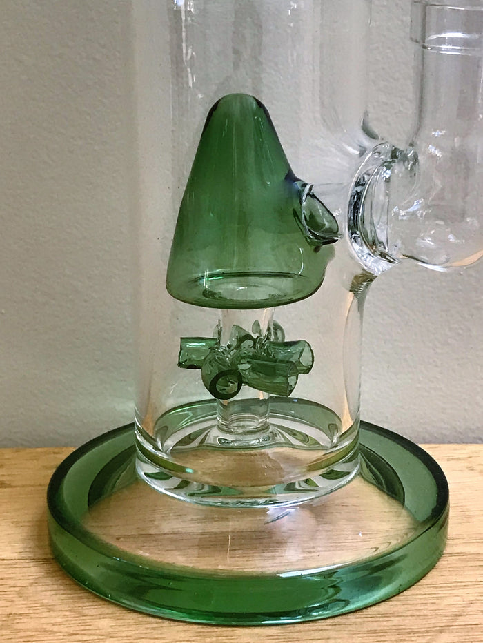 16" Double Zong, Thick Glass Water Rig with Quartz Banger, Slide Bowl, Pop Top Container & Xtras - Mean Green Zong