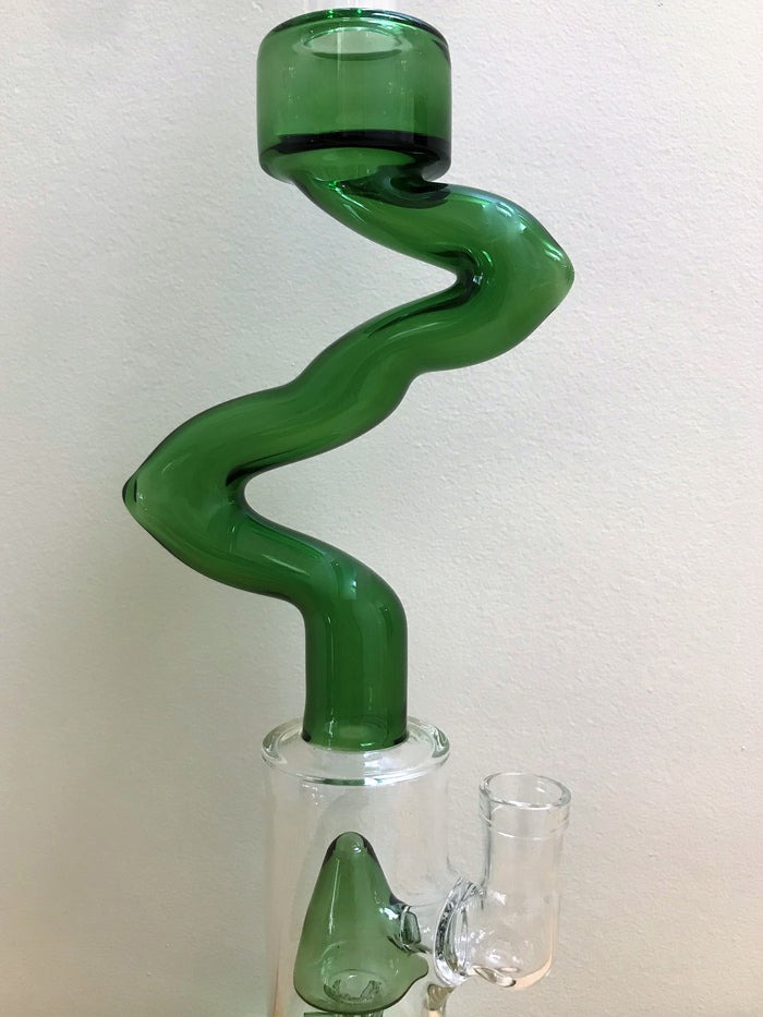 16" Double Zong, Thick Glass Water Rig with Quartz Banger, Slide Bowl, Pop Top Container & Xtras - Mean Green Zong