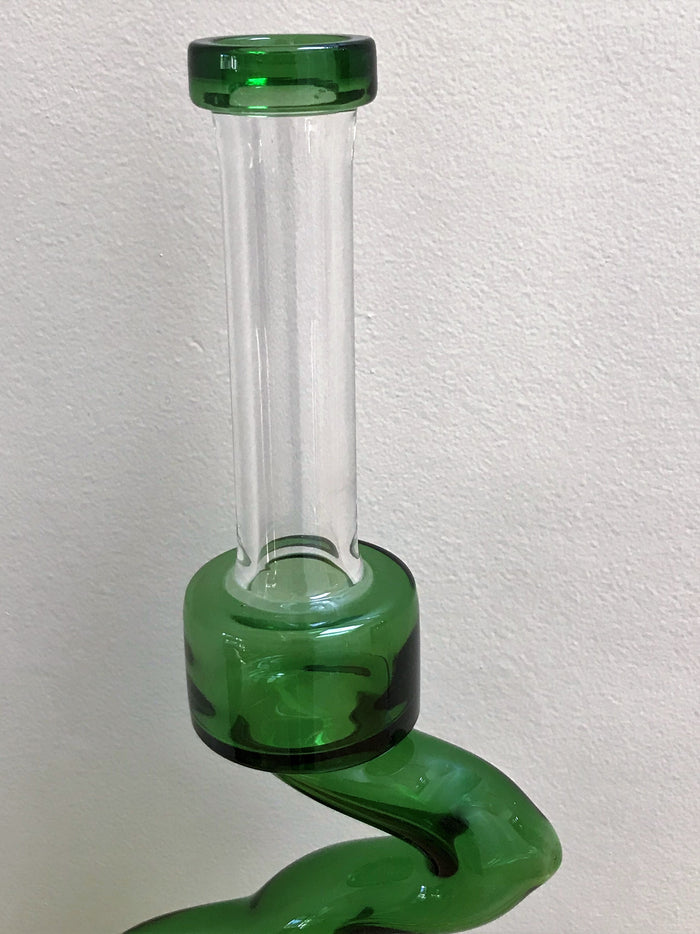 16" Double Zong, Thick Glass Water Rig with Quartz Banger, Slide Bowl, Pop Top Container & Xtras - Mean Green Zong