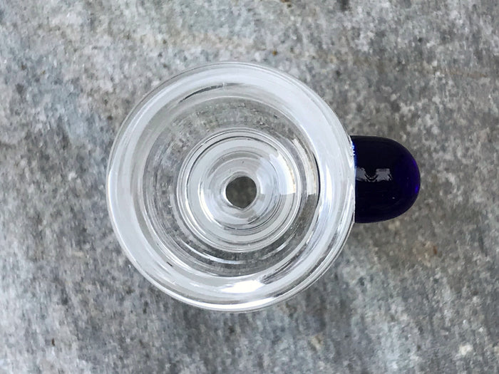 18mm Male Thick Glass, Clear Herb Bowl w/One Blue Notch