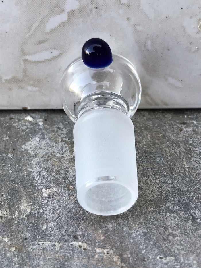 18mm Male Thick Glass, Clear Herb Bowl w/One Blue Notch