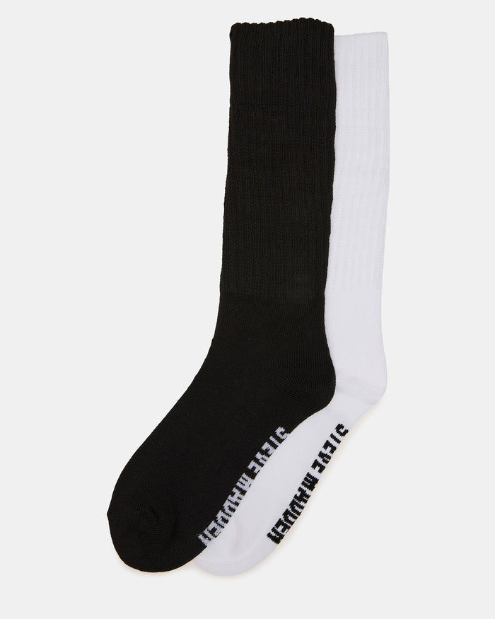 2 PACK RIBBED SLOUCH Black/White Women's Socks | Steve Madden