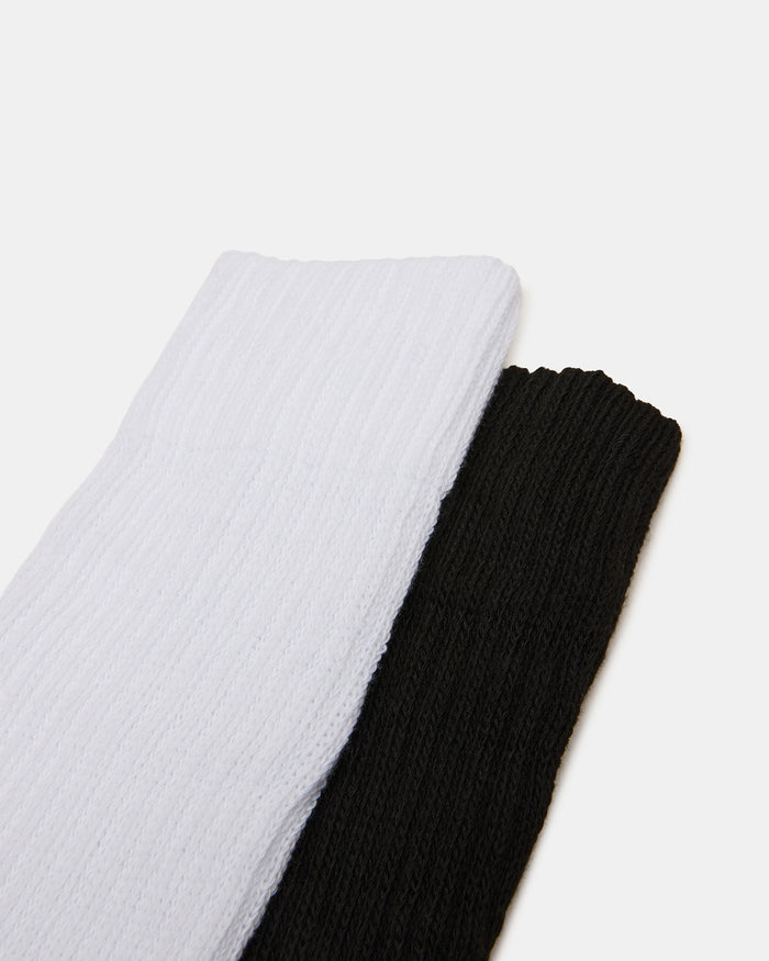 2 PACK RIBBED SLOUCH SOCKS BLACK/WHITE