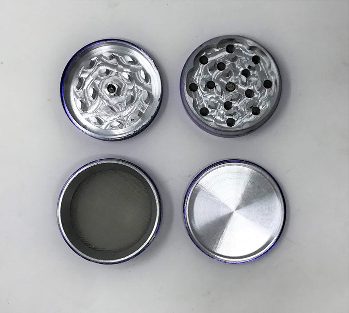 2'' Spice Herb Grinder with Pollen Catcher Metal 4 Part Grinder - Blue