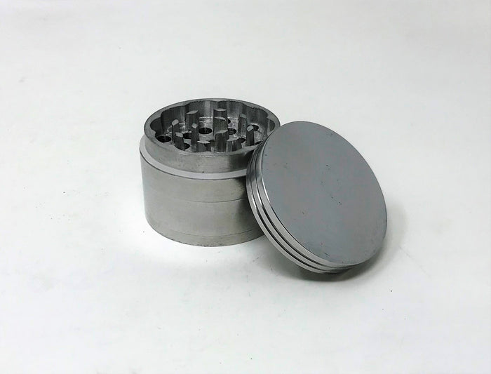 2'' Spice Herb Grinder with Pollen Catcher Metal 4 Part Grinder - Silver
