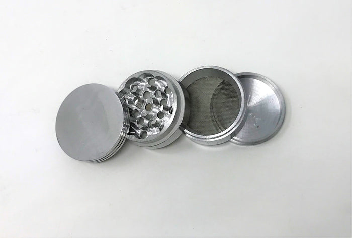 2'' Spice Herb Grinder with Pollen Catcher Metal 4 Part Grinder - Silver