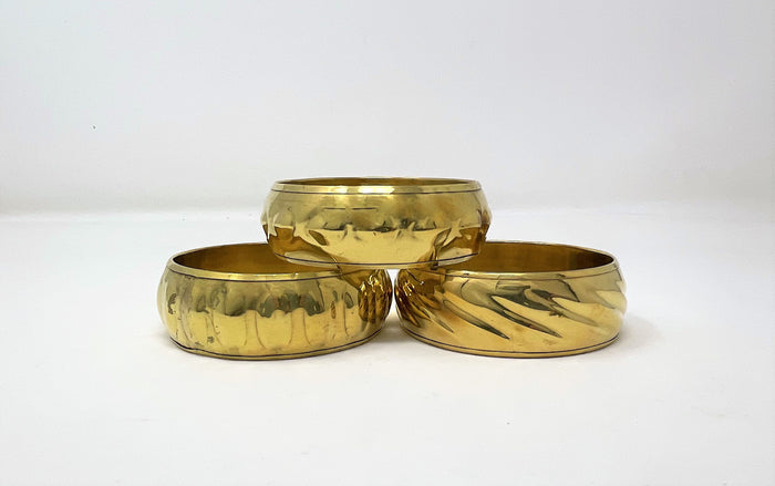3 - Costume Brass Embossed Design Bangle Wide Bracelets + 1 FREE
