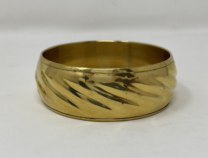 3 - Costume Brass Embossed Design Bangle Wide Bracelets + 1 FREE