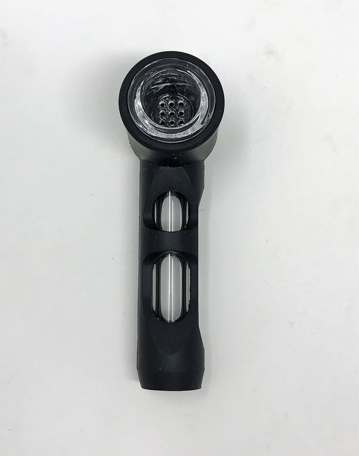4" Silicone & Glass Hand Spoon Pipe w/Glass Bowl - Black
