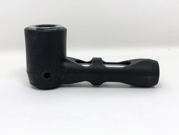 4" Silicone & Glass Hand Spoon Pipe w/Glass Bowl - Black