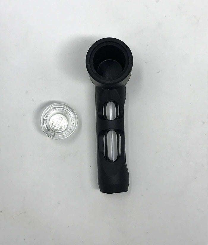 4" Silicone & Glass Hand Spoon Pipe w/Glass Bowl - Black