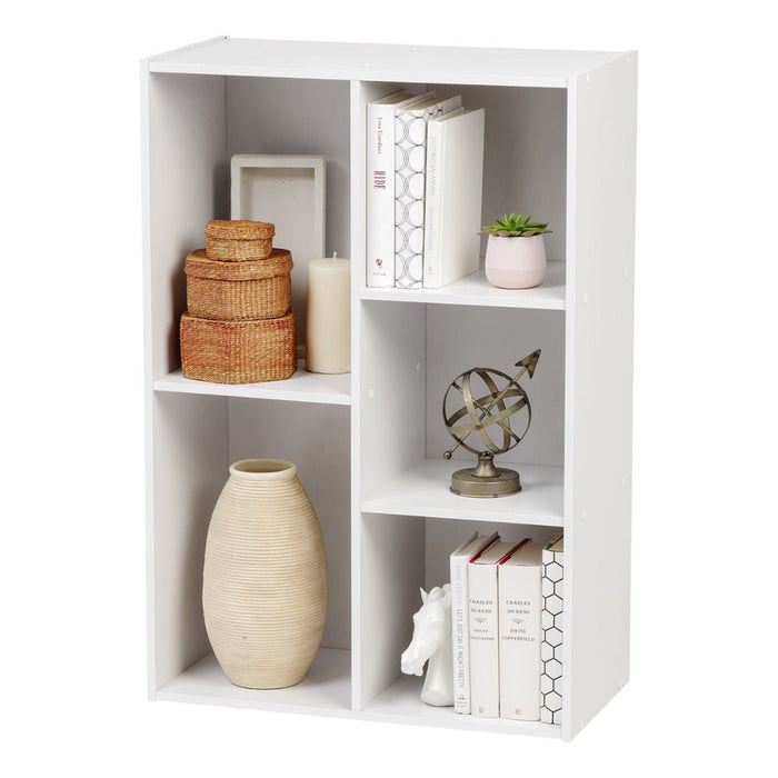 5-Compartment Wood Organizer Bookcase Storage Shelf, White - IRIS USA, Inc.