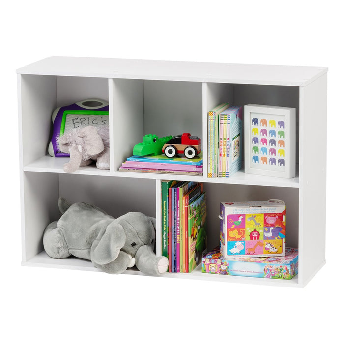 5-Compartment Wood Organizer Bookcase Storage Shelf, White - IRIS USA, Inc.