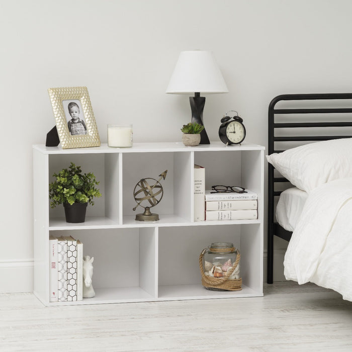 5-Compartment Wood Organizer Bookcase Storage Shelf, White - IRIS USA, Inc.