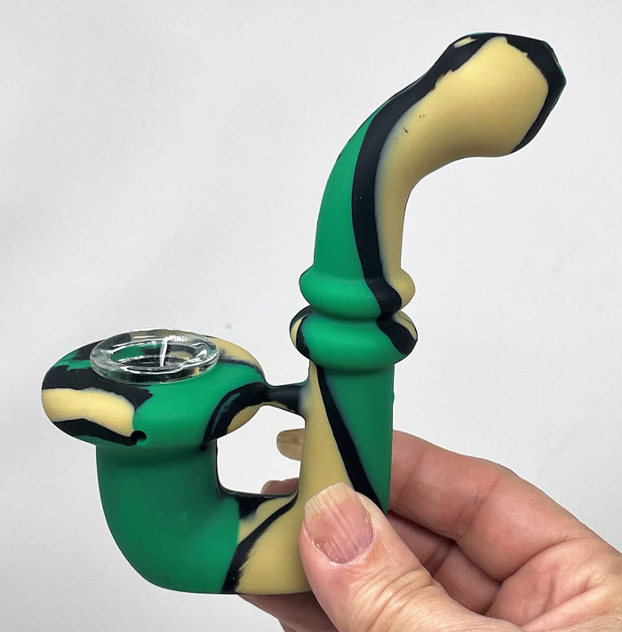 5" Silicone Sherlock Hand Pipe w/Thick Glass Bowl