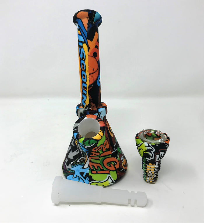 6" Cartoon Design Silicone Detachable Beaker Bong & Silicone Bowl w/Screen