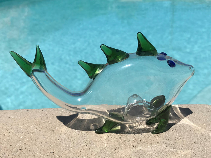 6" Collectible Handmade in Thick Glass Hand Pipe - Fish & Green Fins