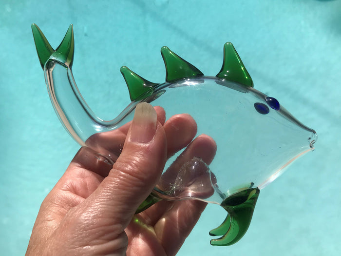 6" Collectible Handmade in Thick Glass Hand Pipe - Fish & Green Fins