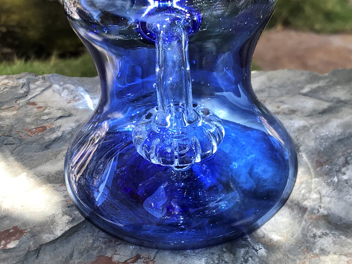 7" Collectible American Glass Dab Rig w/Shower Perc & Quartz Banger - Blue Dragon