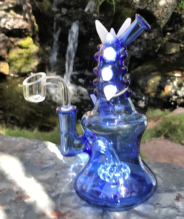 7" Collectible American Glass Dab Rig w/Shower Perc & Quartz Banger - Blue Dragon