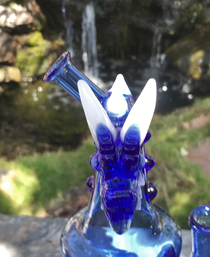 7" Collectible American Glass Dab Rig w/Shower Perc & Quartz Banger - Blue Dragon