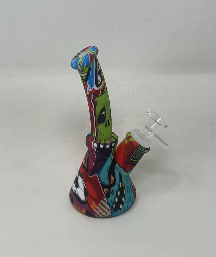 7" Silicone Detachable Unbreakable Beaker Bong Graphic Design with Bowl