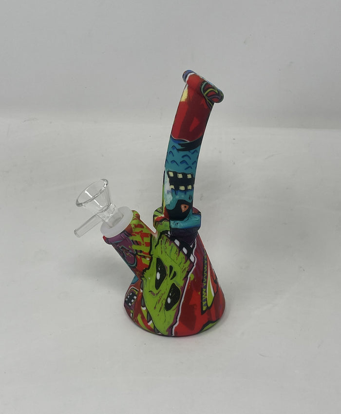 7" Silicone Detachable Unbreakable Beaker Bong Graphic Design with Bowl