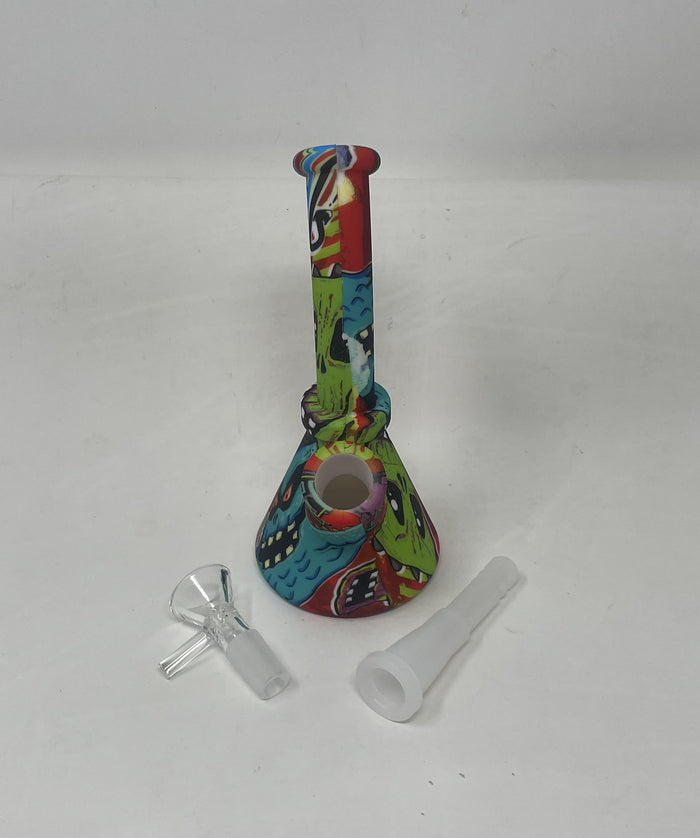 7" Silicone Detachable Unbreakable Beaker Bong Graphic Design with Bowl