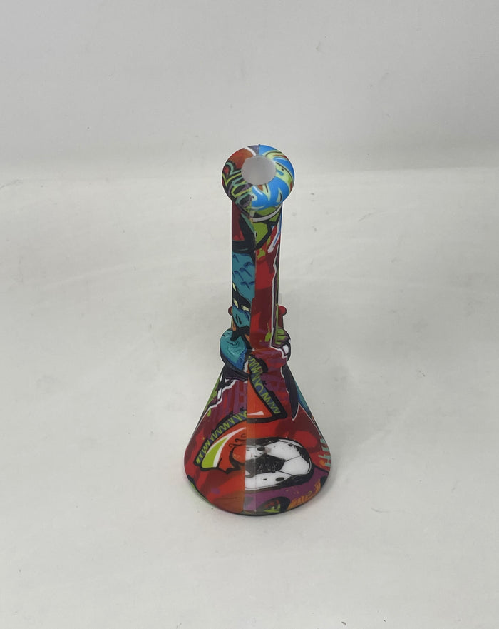 7" Silicone Detachable Unbreakable Beaker Bong Graphic Design with Bowl
