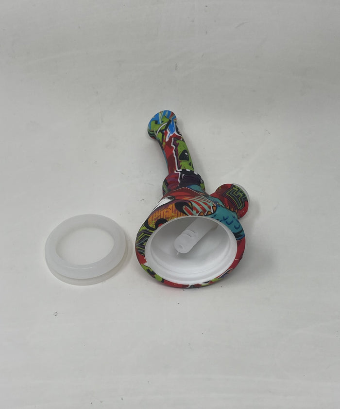 7" Silicone Detachable Unbreakable Beaker Bong Graphic Design with Bowl