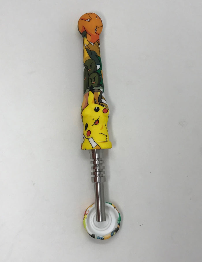 7" Silicone Honey Straw with Titanium Tip - Pickachu Design