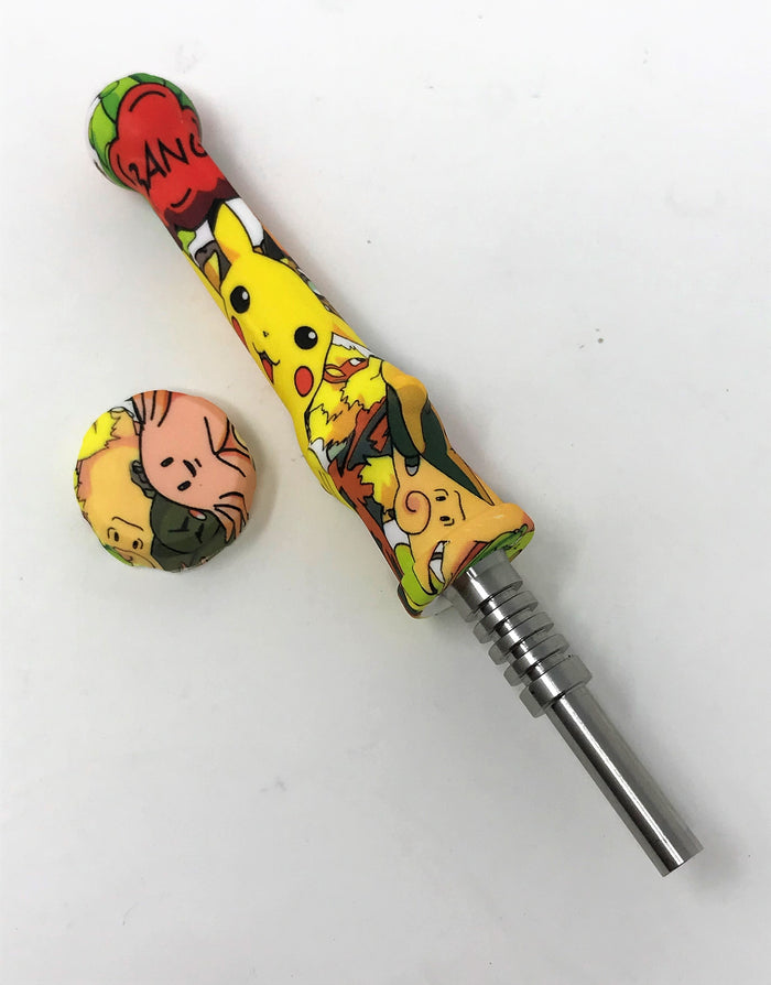 7" Silicone Honey Straw with Titanium Tip - Pickachu Design
