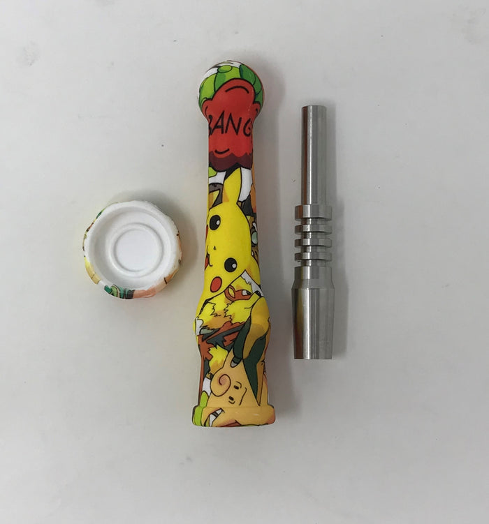 7" Silicone Honey Straw with Titanium Tip - Pickachu Design