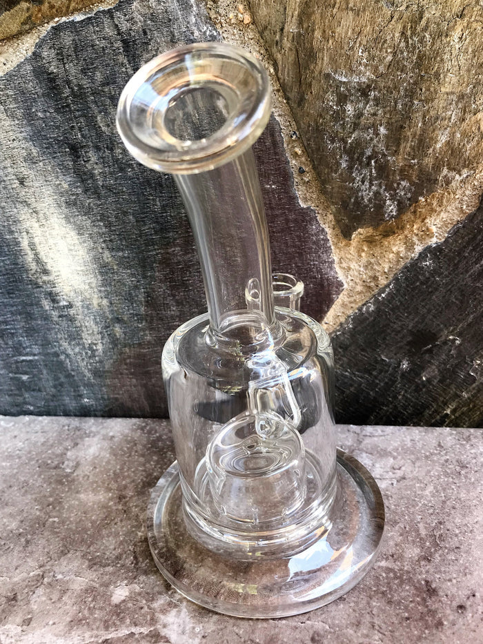 7" Thick Glass Rig Dome Perc w/14mm Quartz Banger, Tool & Container - All Clear