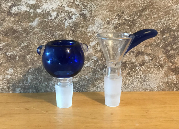 8" Bent Neck Glass Bong Rig + 6 Arm Tree Perc & 2- 14mm Male Slide Bowls - Blue Midnight