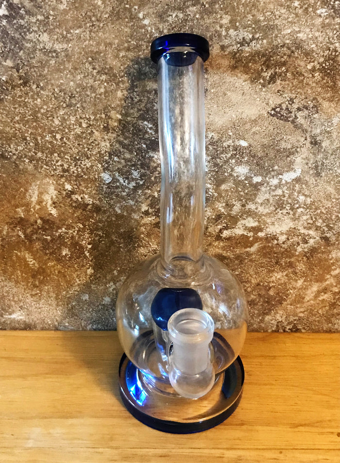 8" Bent Neck Glass Bong Rig + 6 Arm Tree Perc & 2- 14mm Male Slide Bowls - Blue Midnight