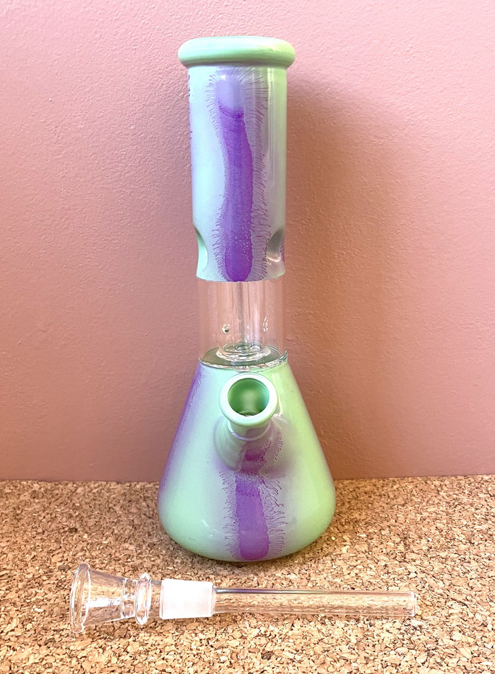 8" Glass Beaker Bong Dome Perc Ice Catchers Slide in stem with Bowl