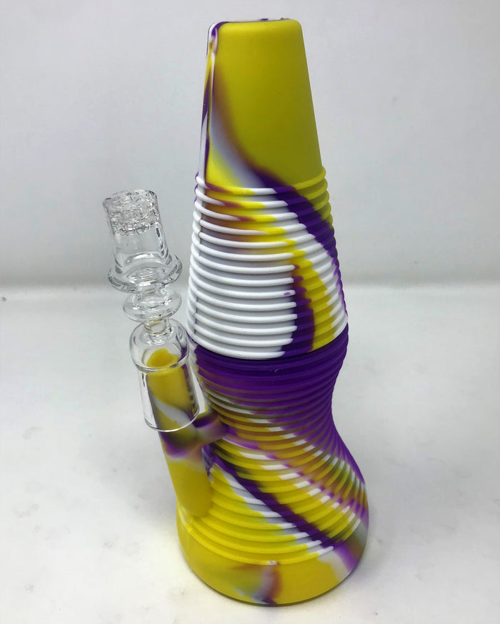 8" Laker Purple n' Gold Silicone Detachable Unbreakable Rig & Thick Glass Quartz Nail