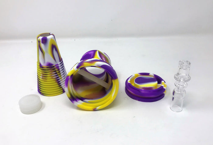 8" Laker Purple n' Gold Silicone Detachable Unbreakable Rig & Thick Glass Quartz Nail