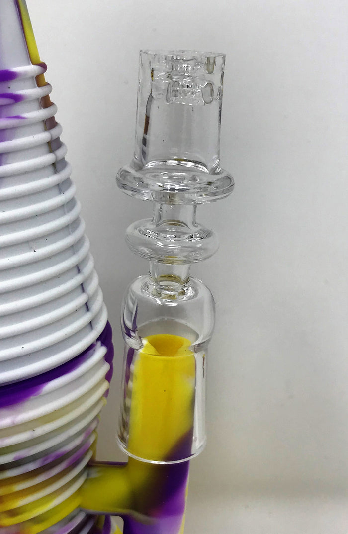 8" Laker Purple n' Gold Silicone Detachable Unbreakable Rig & Thick Glass Quartz Nail