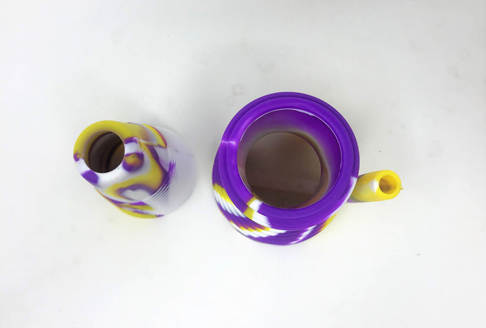 8" Laker Purple n' Gold Silicone Detachable Unbreakable Rig & Thick Glass Quartz Nail