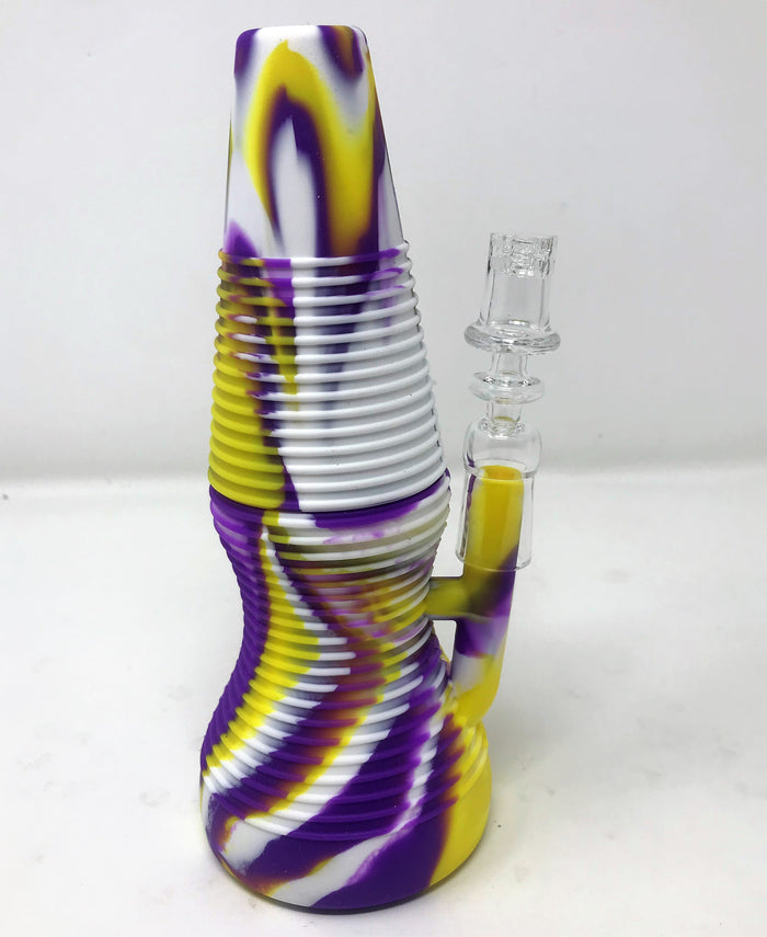 8" Laker Purple n' Gold Silicone Detachable Unbreakable Rig & Thick Glass Quartz Nail