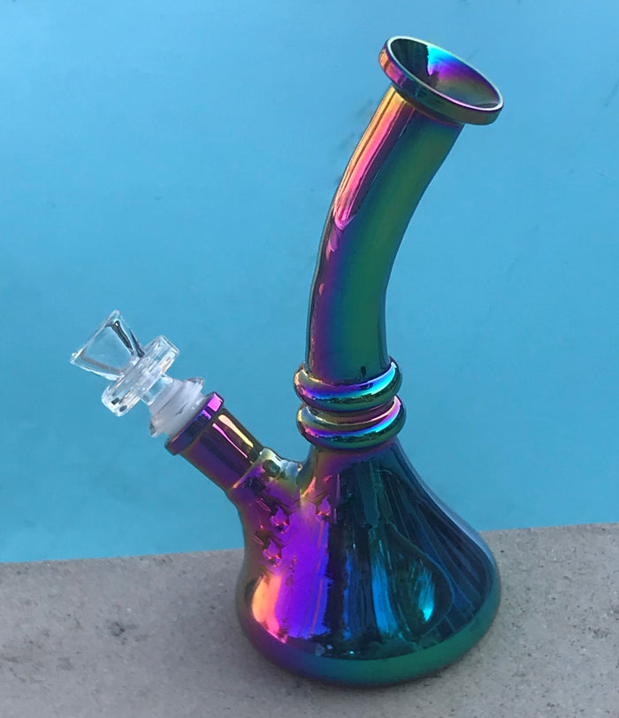 8" Metallic Look, Thick Glass Beaker Bong w/14mm bowl
