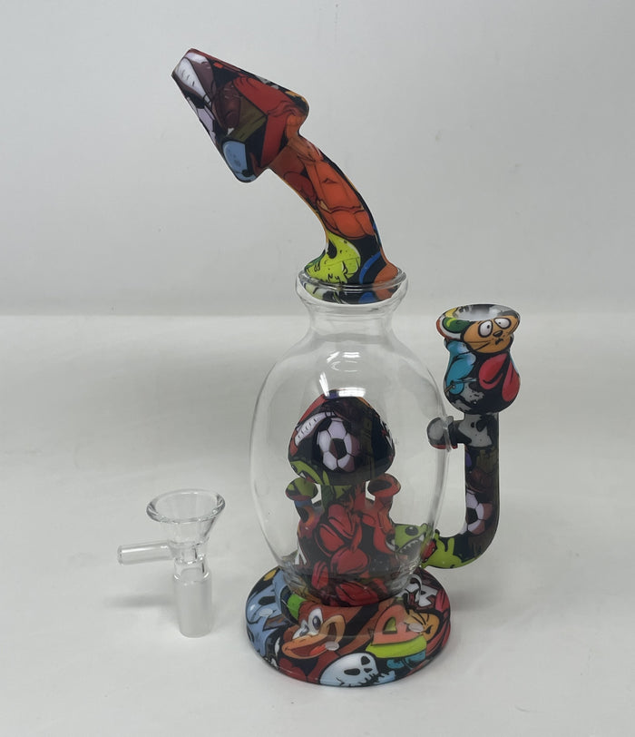 8" Silicone and Glass Rig Cartoon Design  with bowl
