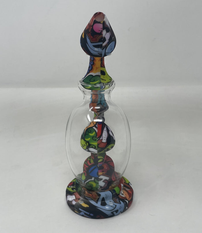 8" Silicone and Glass Rig Cartoon Design  with bowl